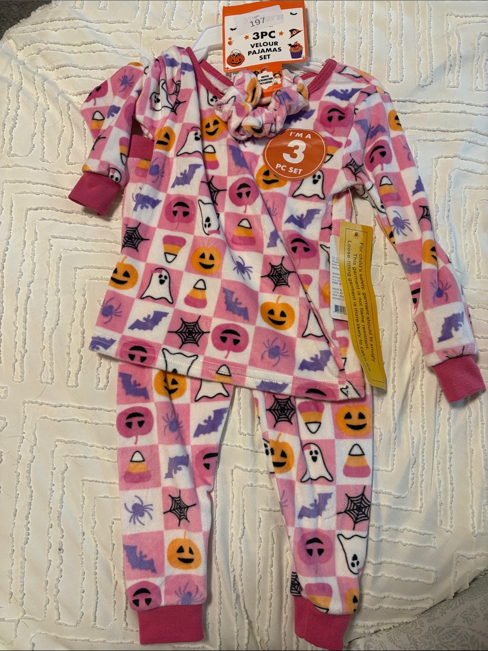 Carter's Pink Halloween Velour 3-Piece Pajama Set with Orange Accents